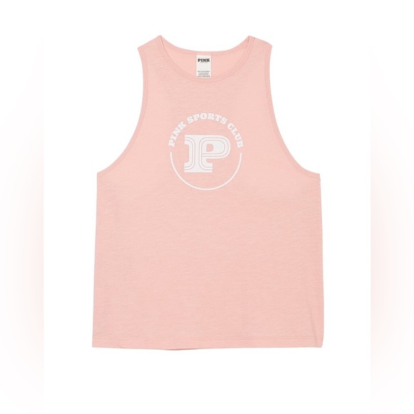 VICTORIA’S SECRET VS PINK RACERBACK CROPPED COTTON TANK TOP WHITE LOGO NWT MED - Picture 3 of 3
